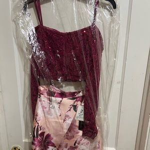 SIZE 7 JUNIOR BLUSH RASPBERRY 2 PIECE SEQUIN HEARTS PROM DRESS